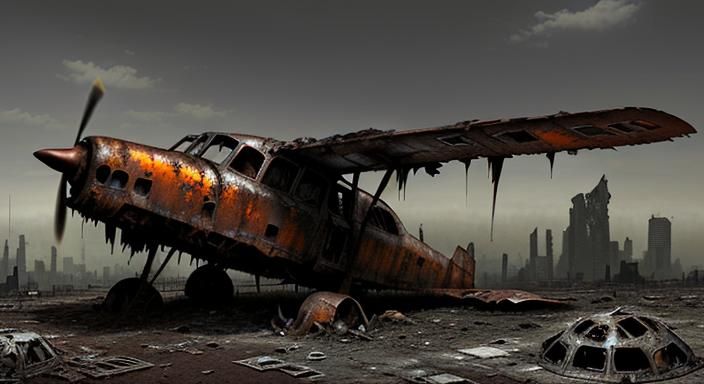 Crashed Aeroplane in Dystopian Apocalypse