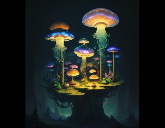 Jellyfish Float Through Toadstool Forest in Storybook Style