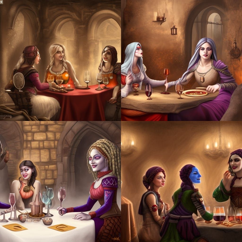 Drow Tavern Scene in Detailed Matte Painting Style