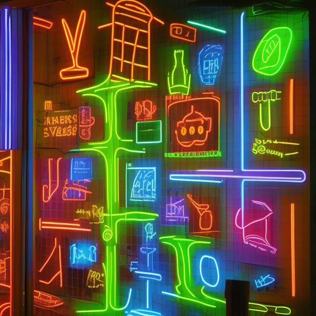 Glowing Neon Structure in Geometric Style