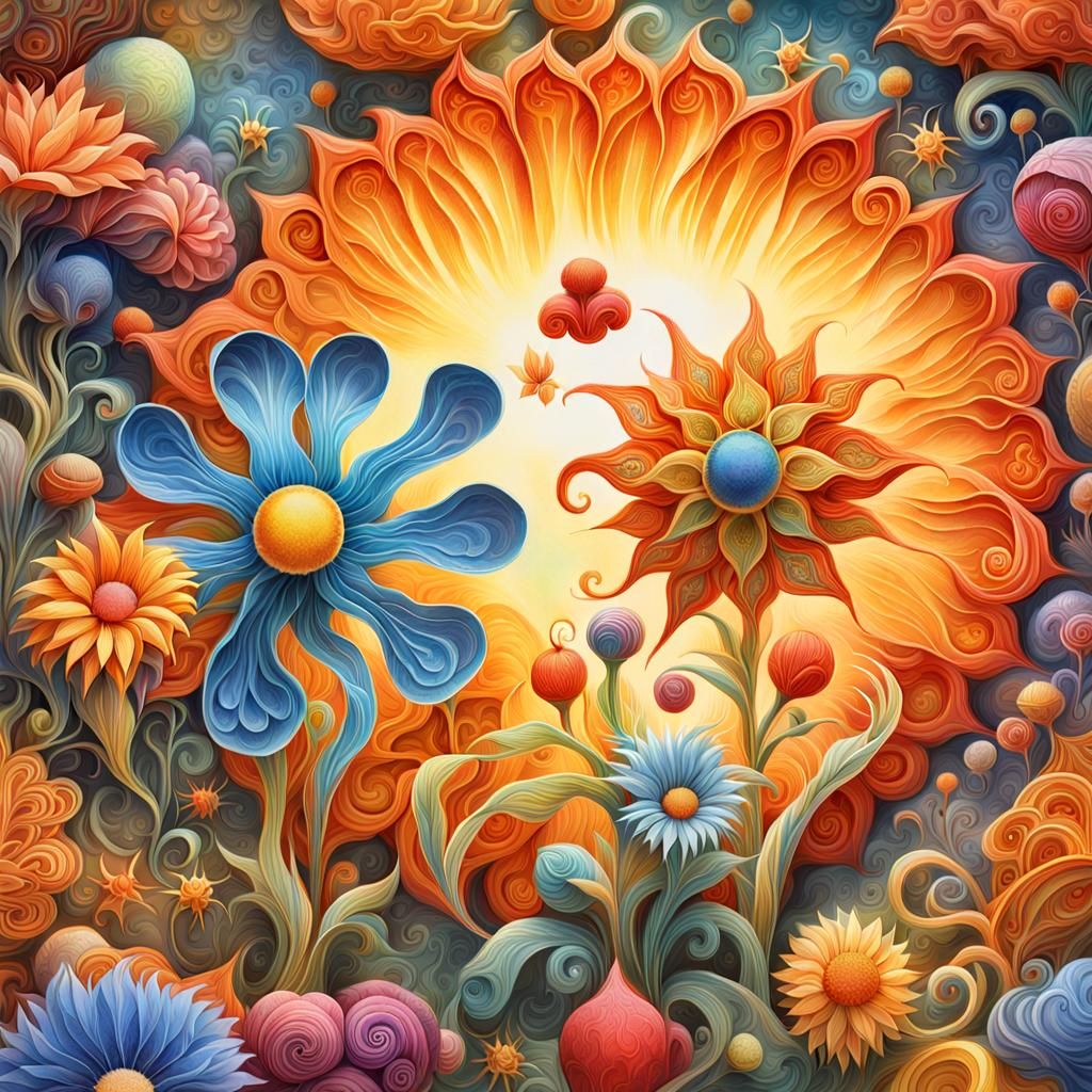 Characters Expressing Love in Surreal Floral Art