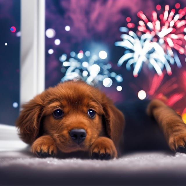 Puppy Hiding From Fireworks: Professional Photography