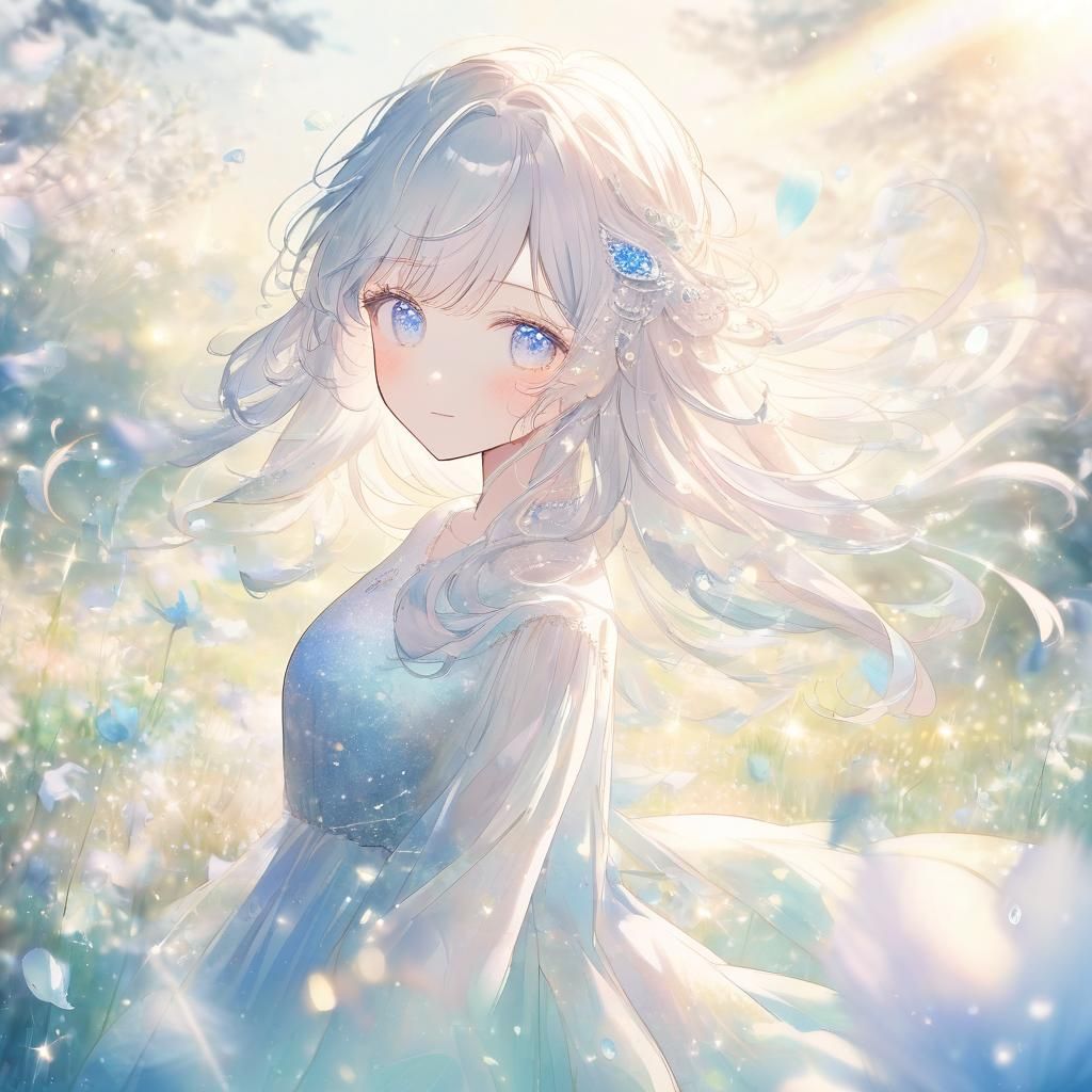 Pastel Anime Girl in Lush Meadow