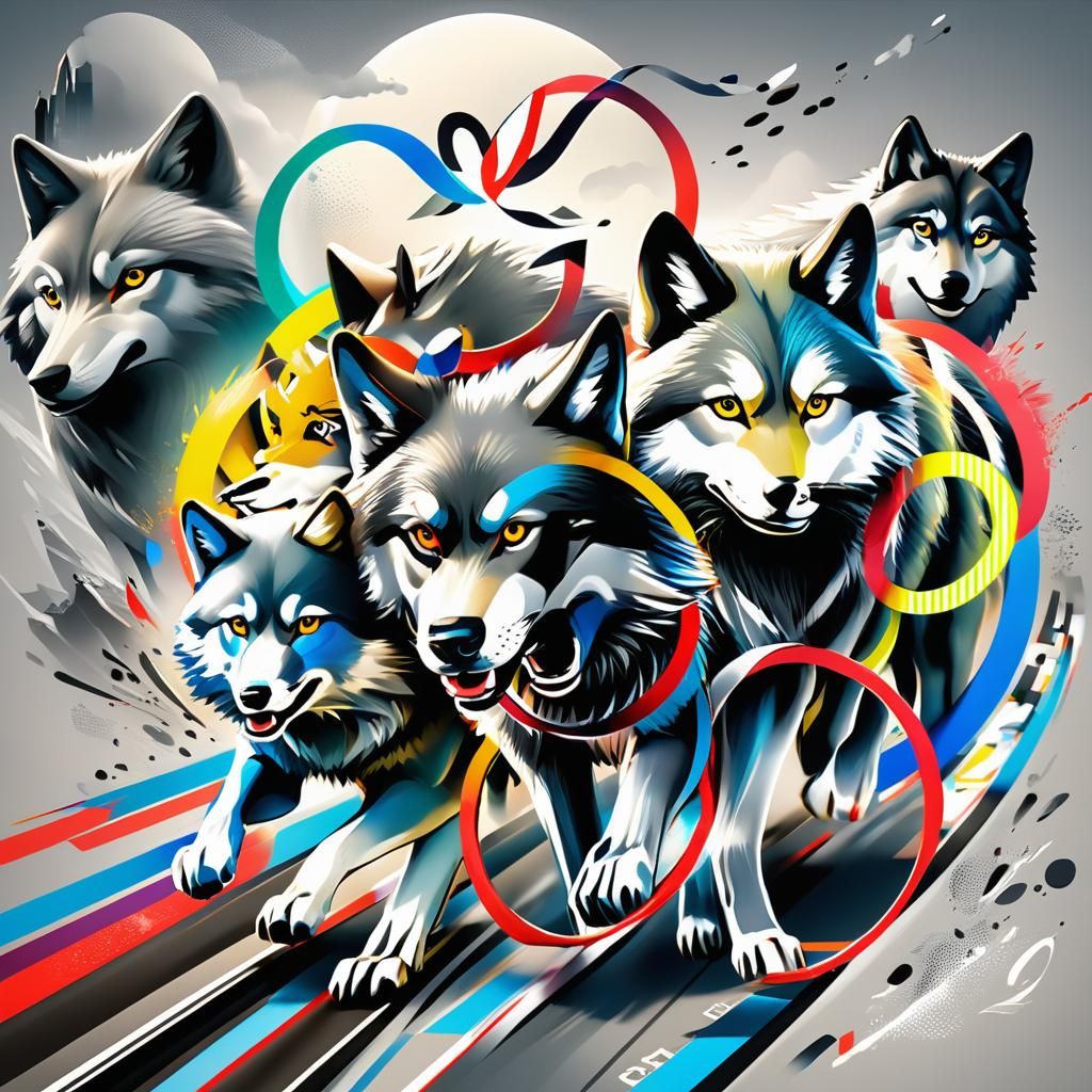 Olympics Poster: Wolves Competing in Paris, Pop Art