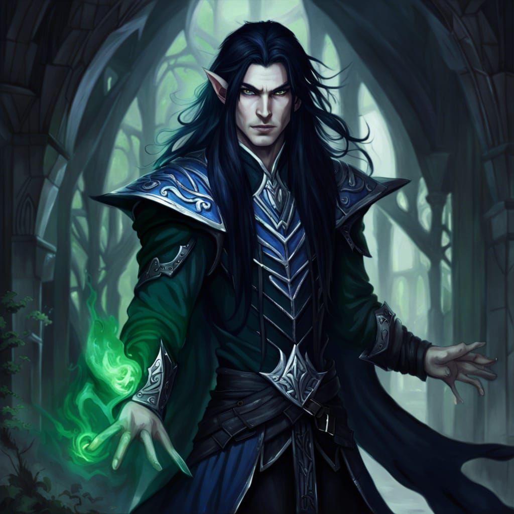 Elf Warlock Character Art in Dungeons and Dragons Style