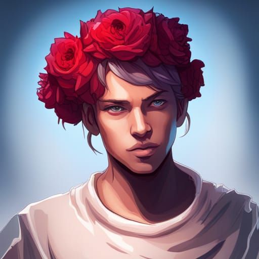 Boy with Rose Crown: Hyperdetailed Digital Portrait