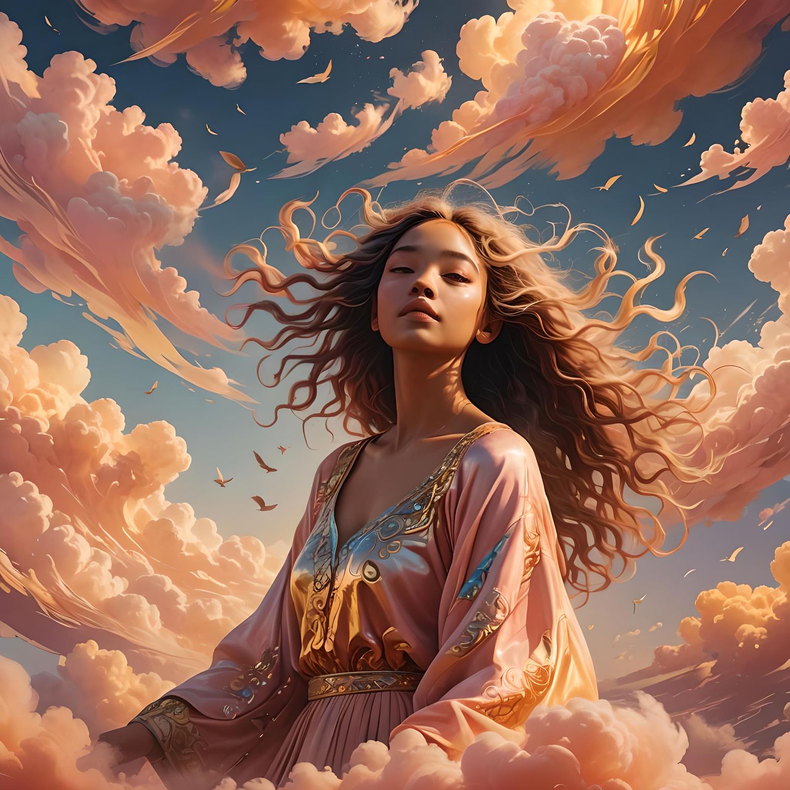 Dreamy Anime Art in Peach and Yellow, 8K