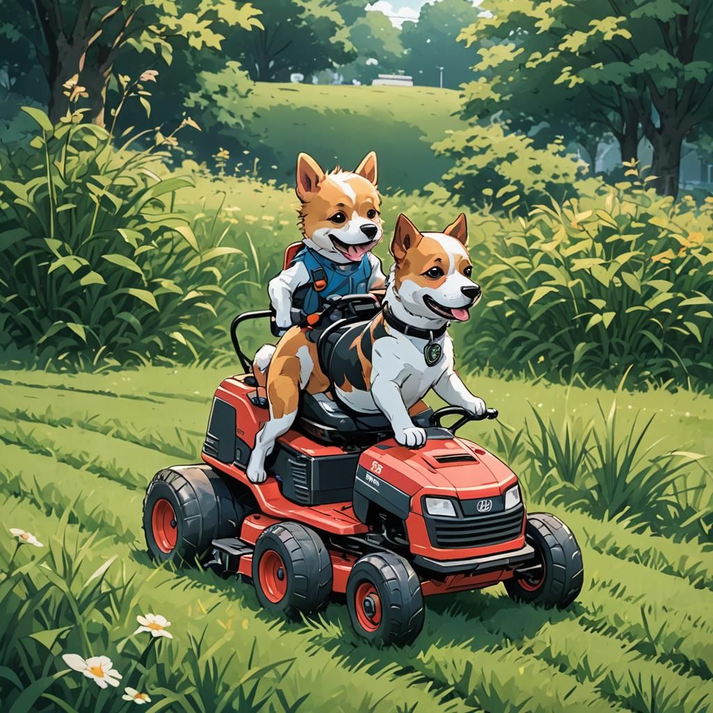 Dog Cruises by in a Vibrant Manga-Inspired Scene