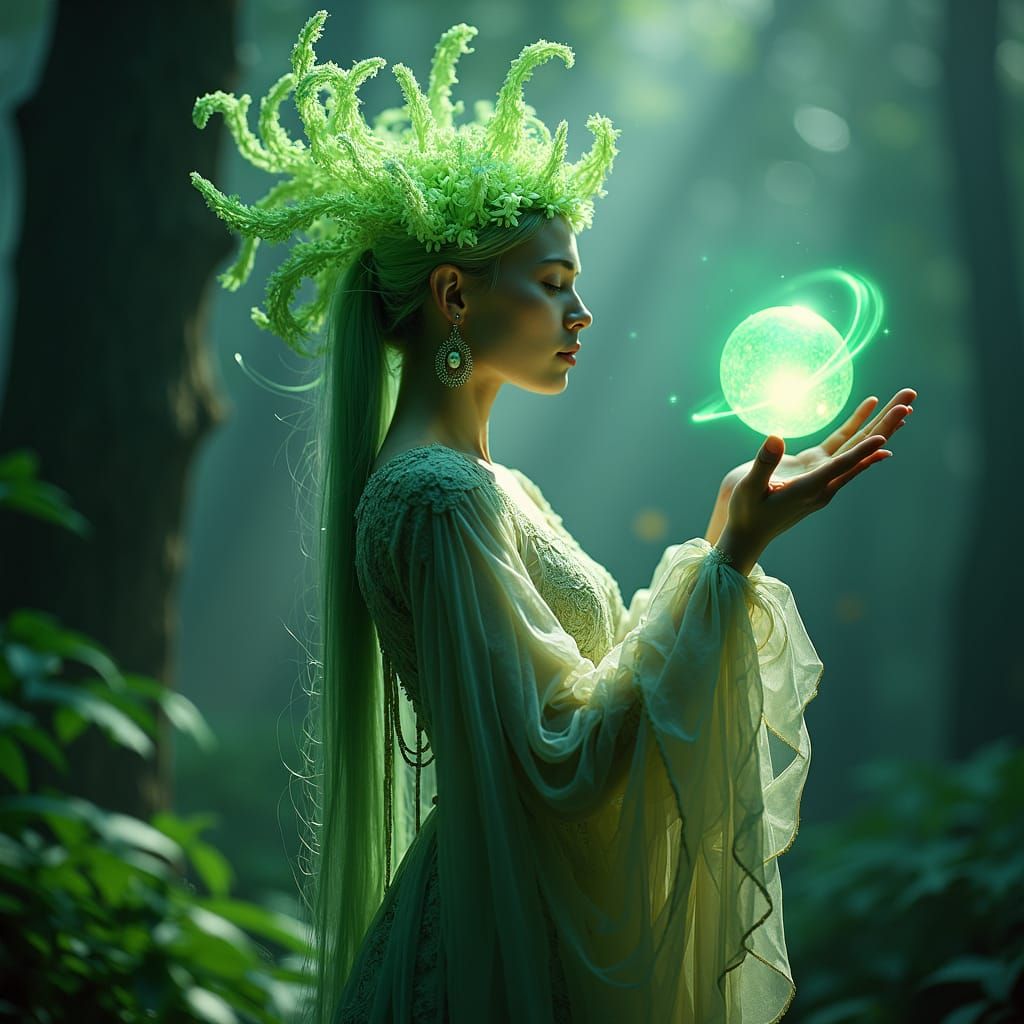 Regal Floral Goddess in Enchanted Forest