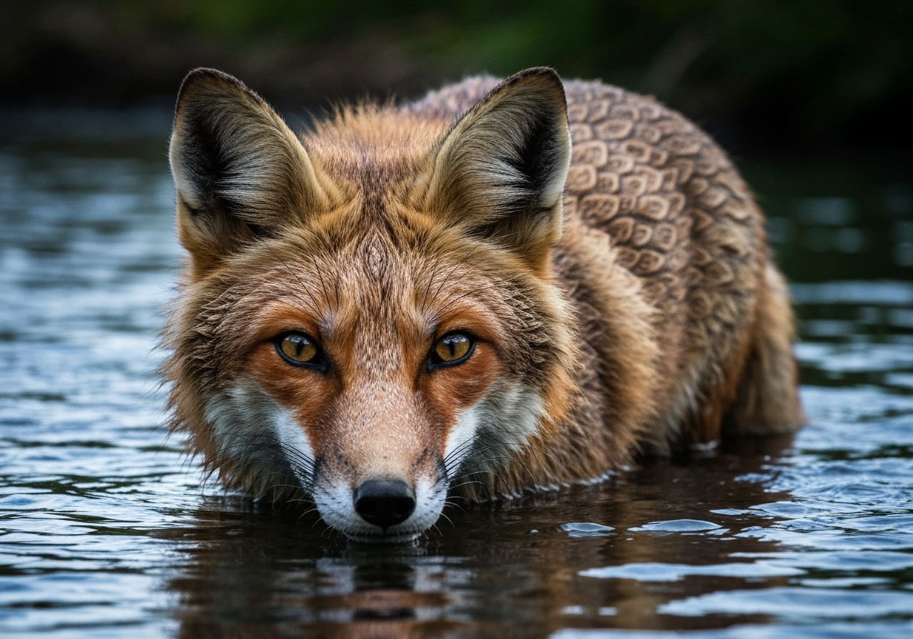Detailed Fox With Textured Fur In River