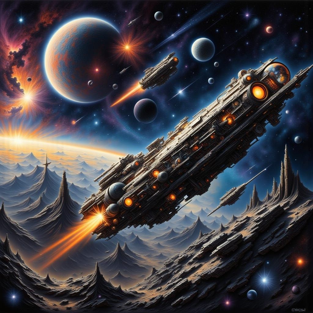 Futuristic Spacecraft Over Alien Planet