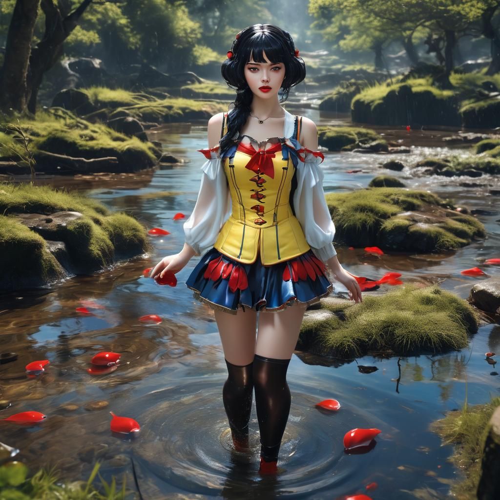 Anime Snow White in Flooded Landscape: 3D Digital Art