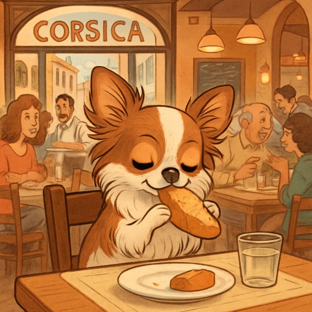 Chihuahua's Cartoonish Cafe Adventure in Corsica