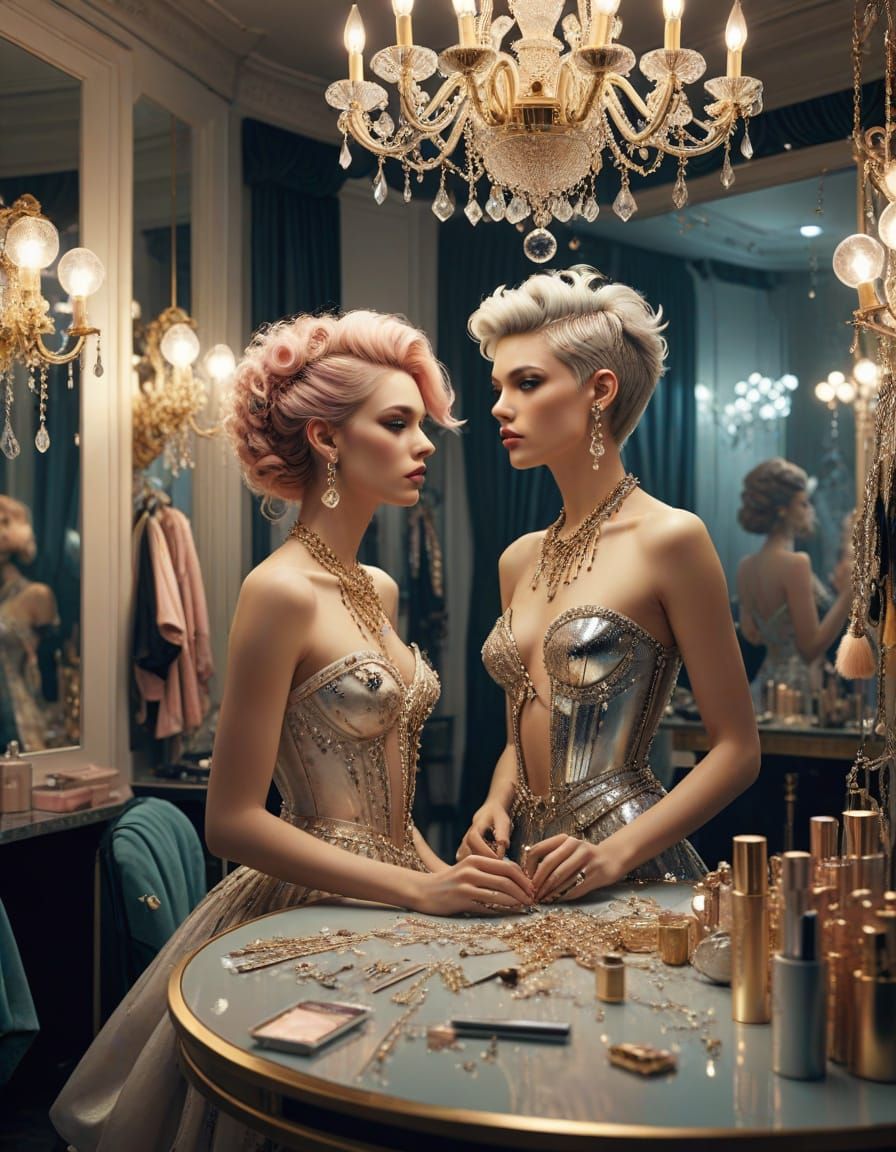 Androgynous Fashionistas Prepare for a Glittering Runway