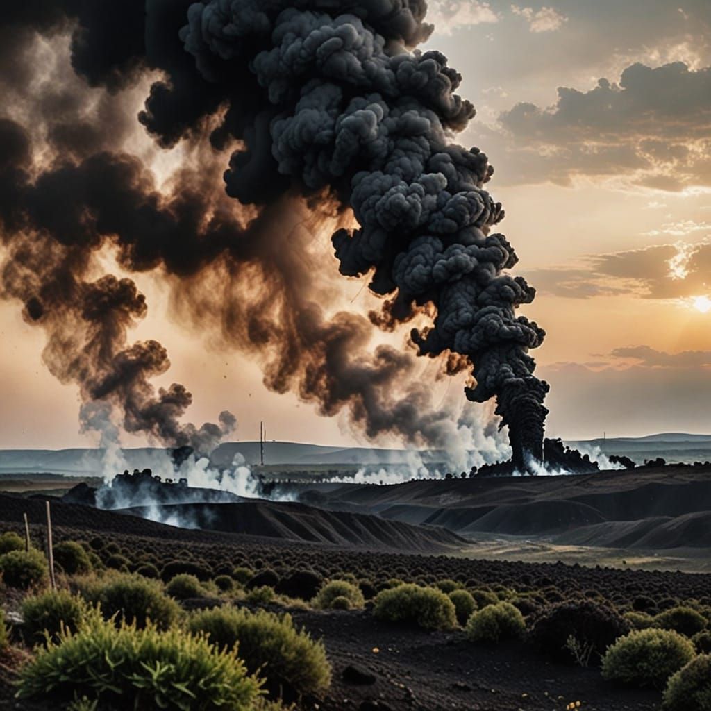 Landscape Engulfed in Black Smoke