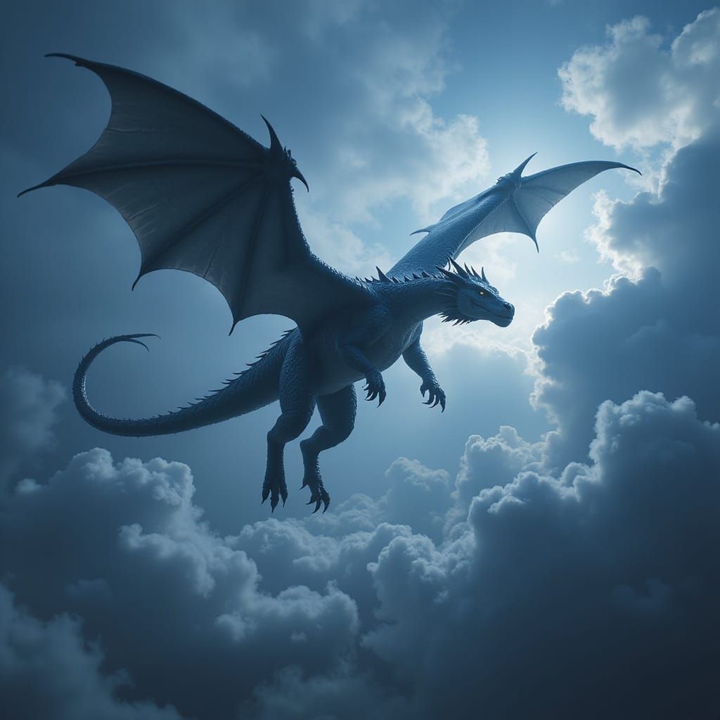 Dragon Soaring Through Stormy Sky, Digital Matte Painting