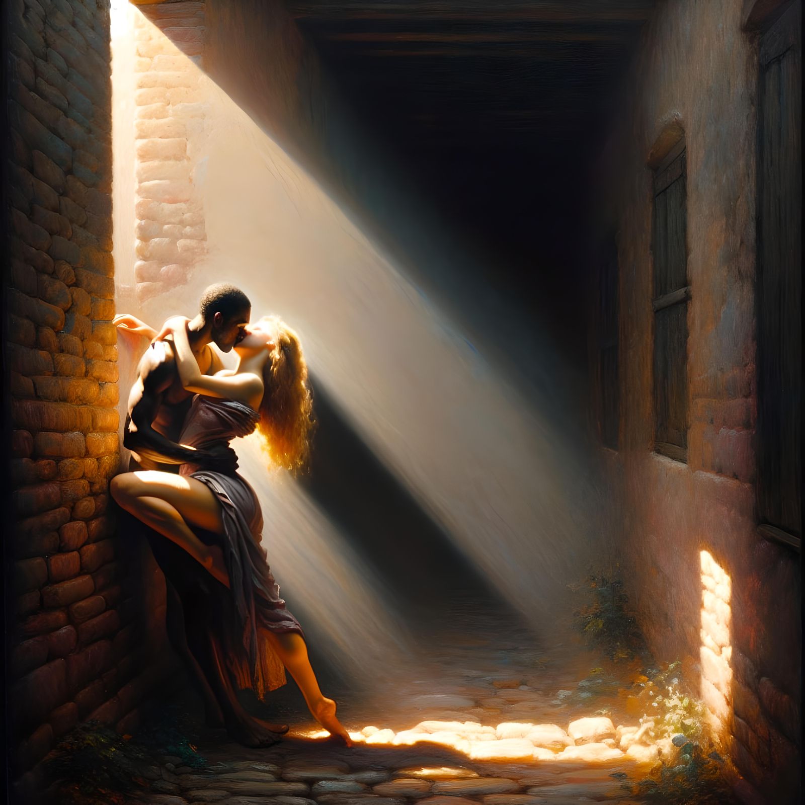Passionate Embrace in a Romantic Alleyway