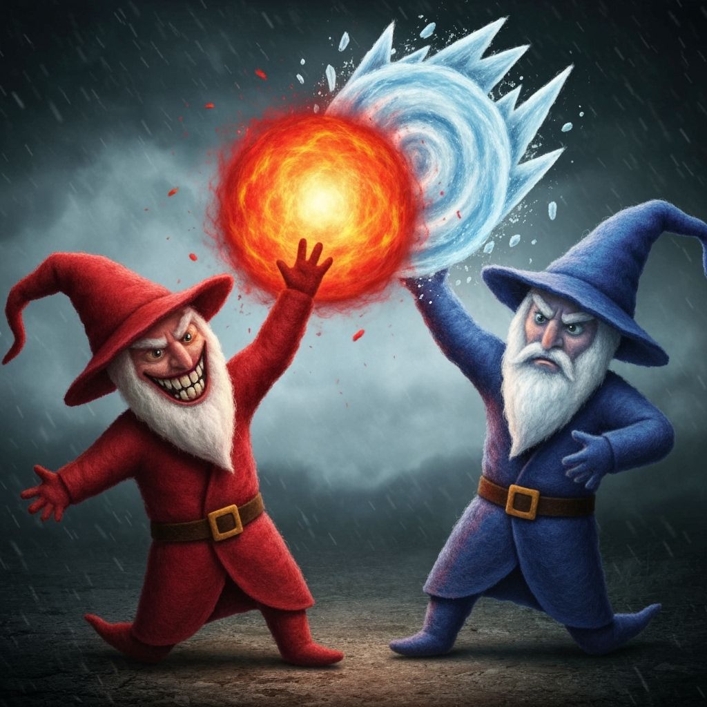 Felt Wizards Clash in Epic Fire and Ice Battle