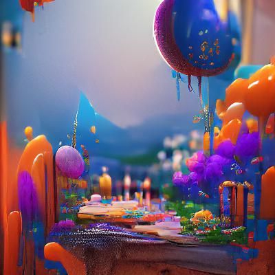 Fantastical Birthday Matte Painting in Deep Color