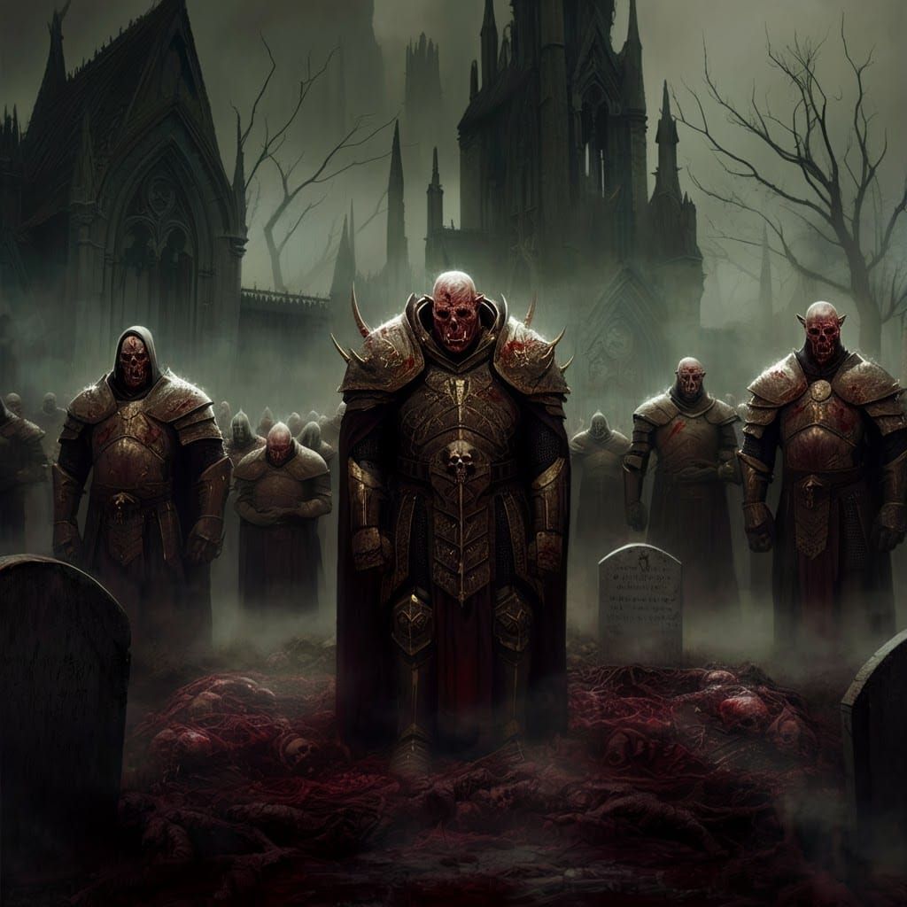 Orc Funeral in Gothic Cemetery: Dark Realism