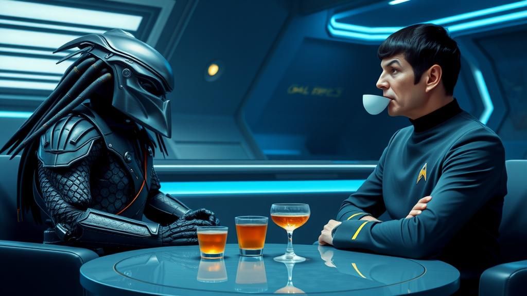 Spock and Predator Chat in Enterprise Lounge Art
