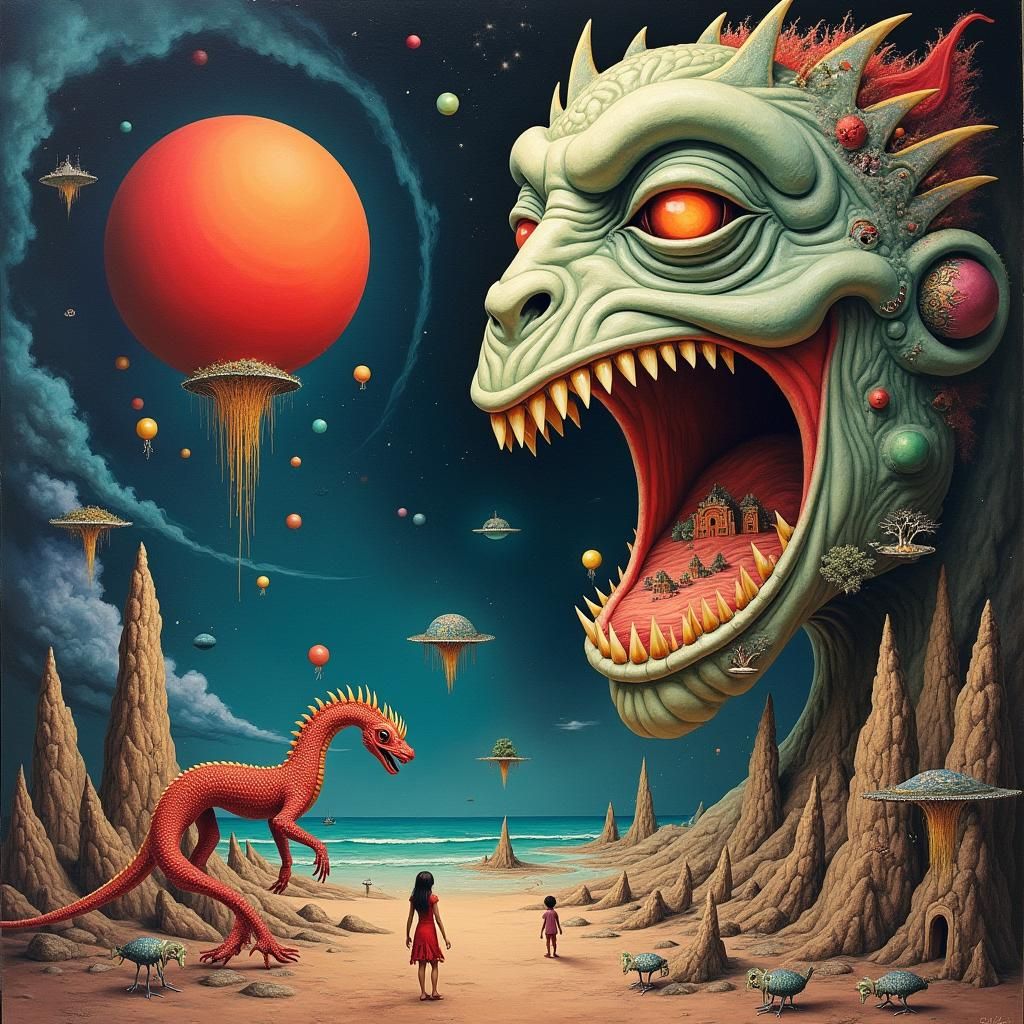 Surreal Dreamscape with Biomechanical Elements