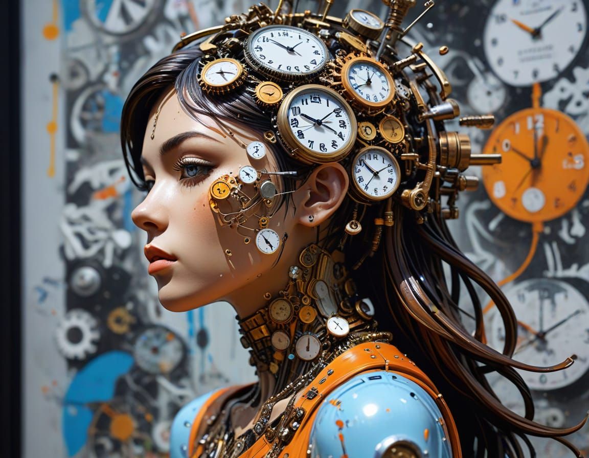 Clockpunk Sculpture for Young Students, Vibrant Graffiti Art