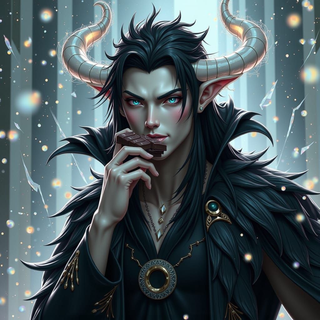 Pale Demon with Raven Features in Gothic Style