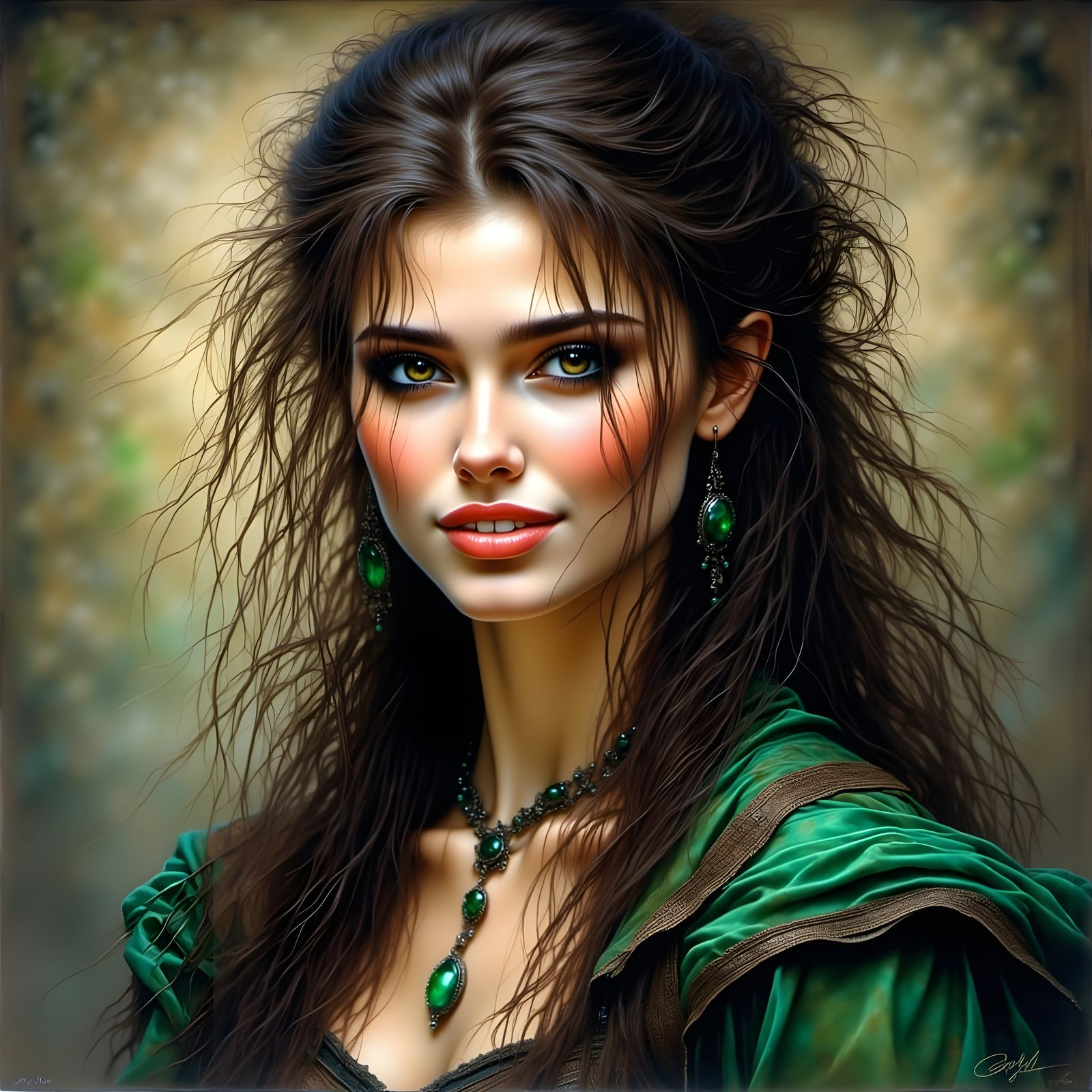 Beautiful Norse Goddess in Elegant Green Robe