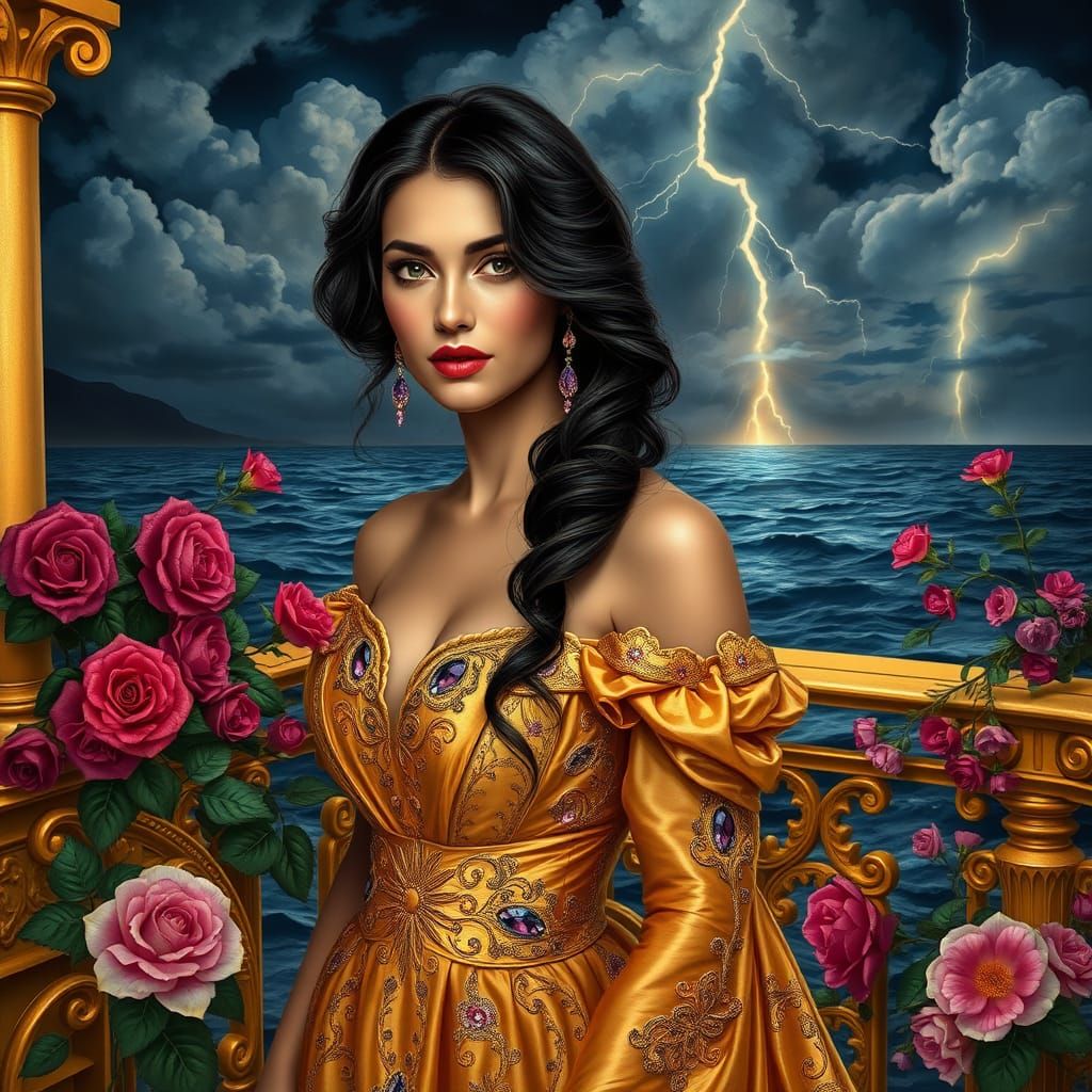 Italian Renaissance Woman in Opulent Gown