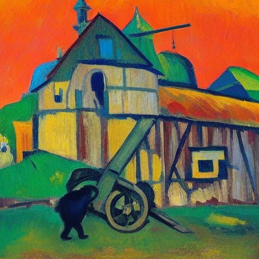 Medieval Mouse in Futuristic Barn, Expressionist Oil Paintin...