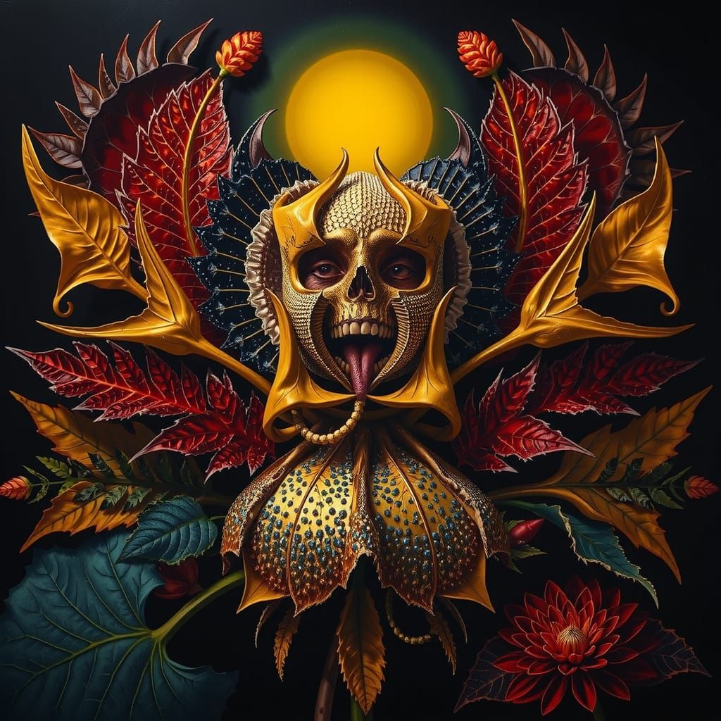 Vibrant Botanical Tapestry: Angular Leaves & Fractured Flora