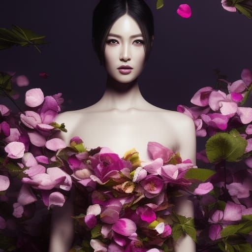 Floral Woman in Rose Petal Whirlwind: Surreal 3D Render