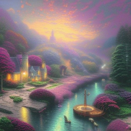 Ethereal Fantasy Landscape in Thomas Kinkade Style