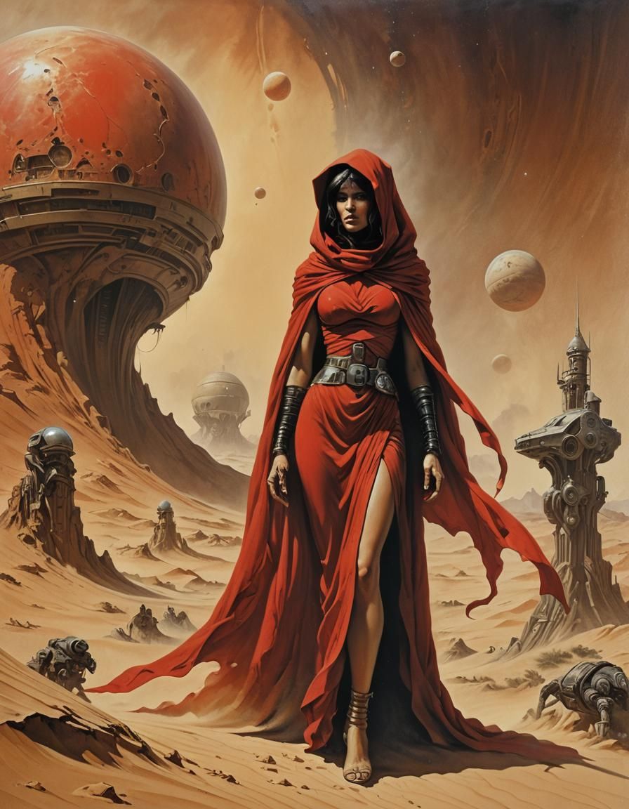 Surreal Sci-Fi Alien Girl in Desert Landscape