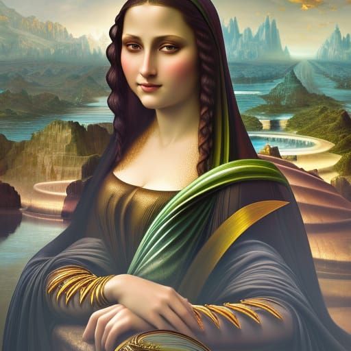 Modern Marble Mona Lisa with Floral Countryside