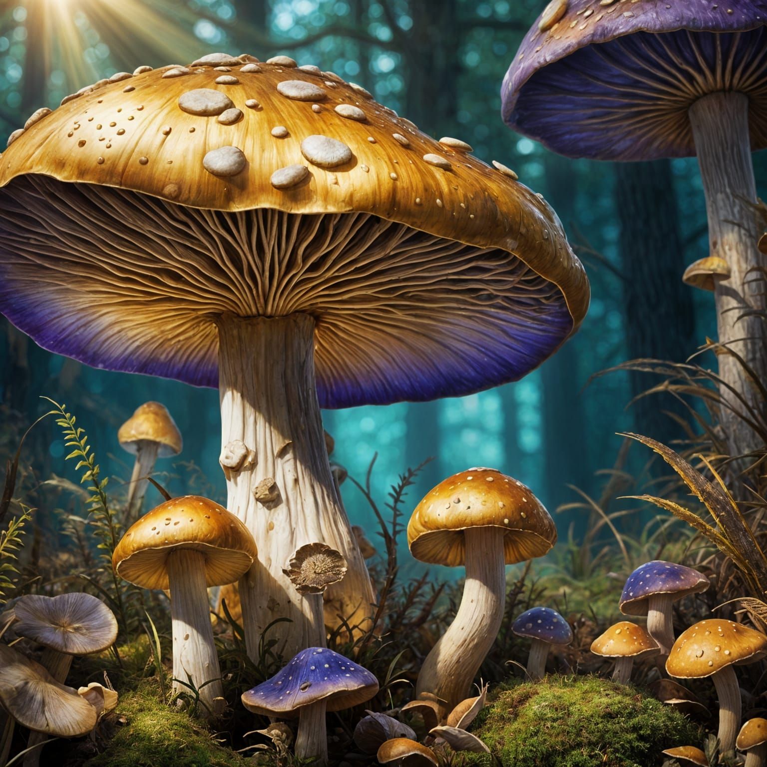 Hyperrealistic Gold Cap Mushroom Field