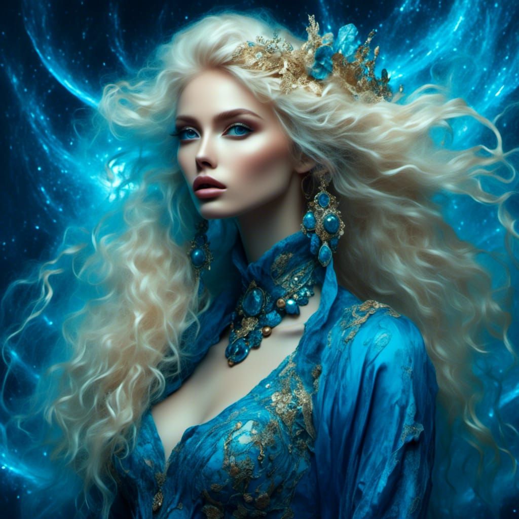 Flirty Blue-Skinned Woman Portrait in Fantasy Style