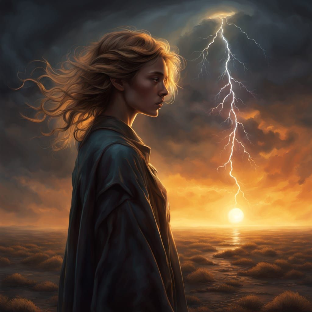 Hopeful Dawn Over Desolate Landscape, Surreal Splash Art