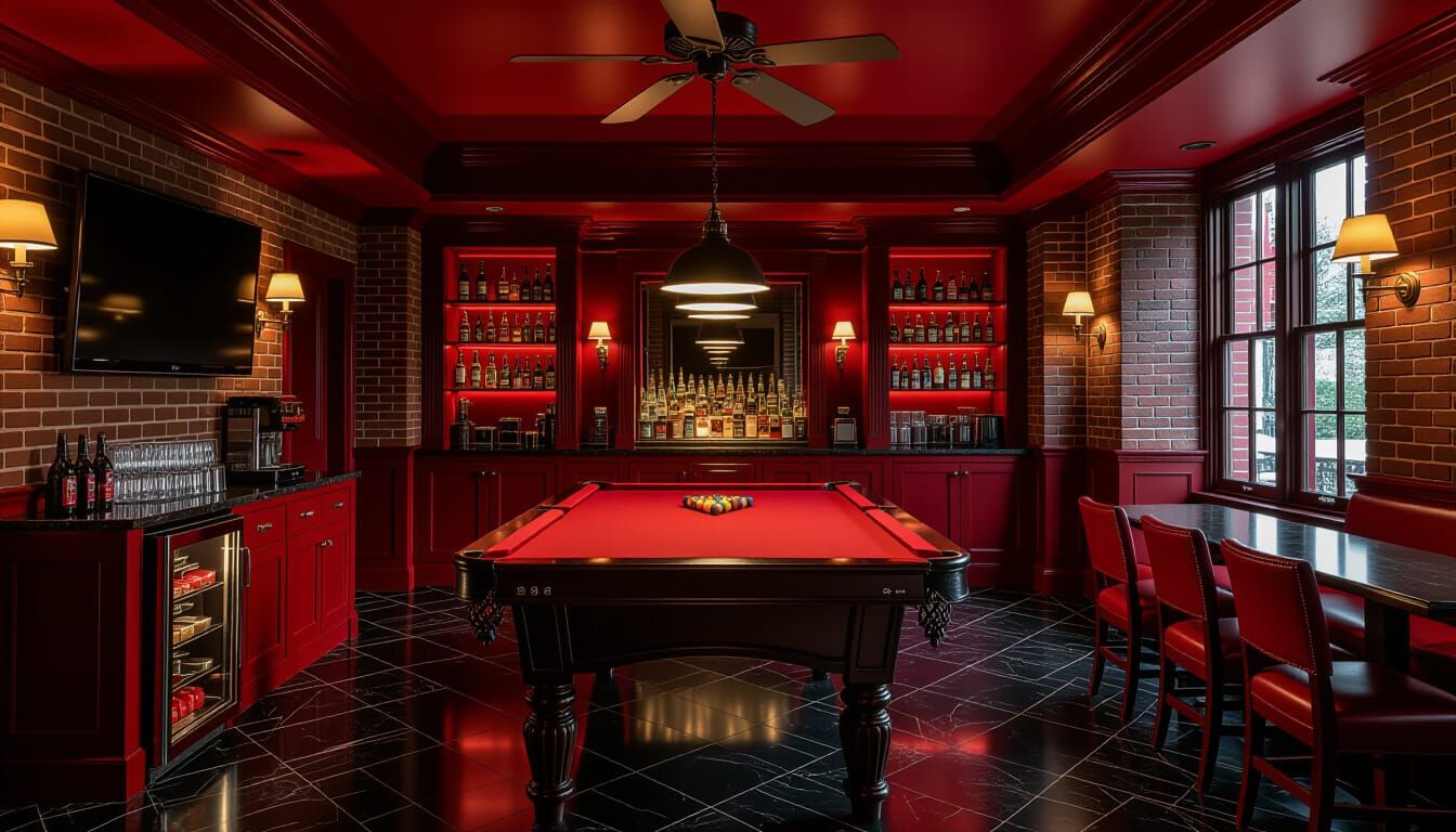 Victorian Billiards Room with Red Baize Table