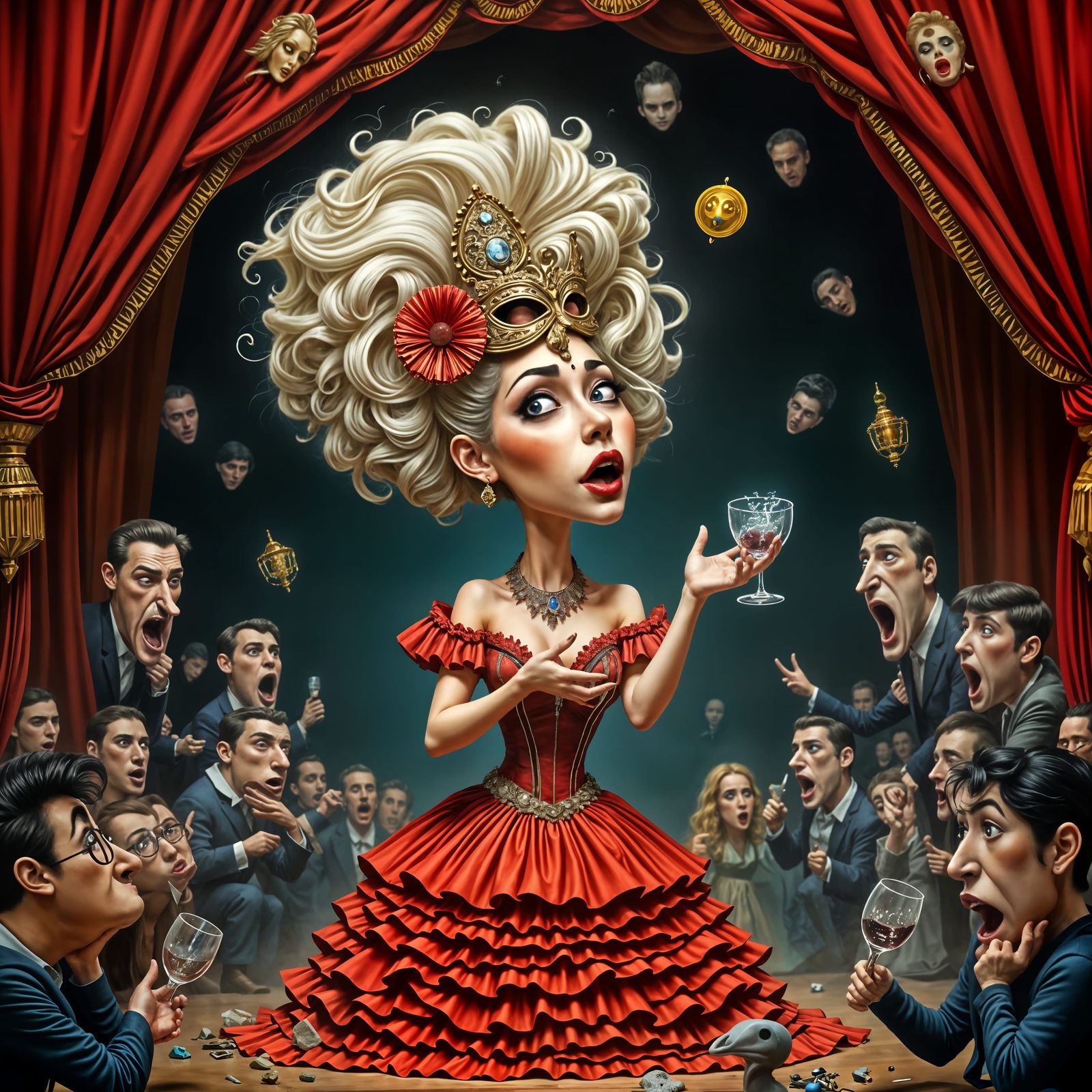 Comical Opera Diva in Exaggerated Style
