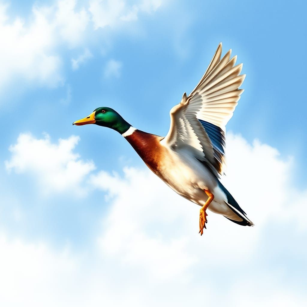 Mallard Duck Takes Flight in Watercolor Style