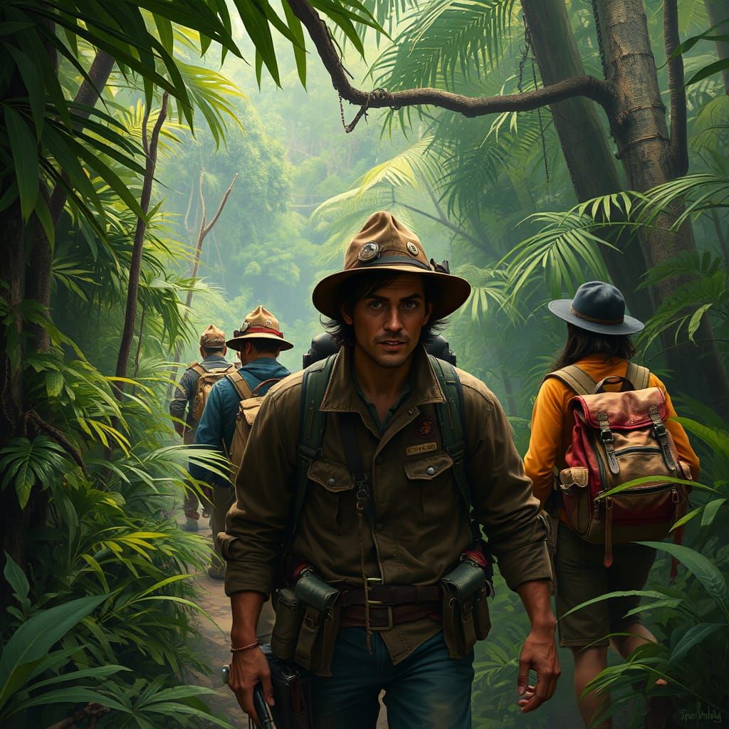 Jungle Explorers Trek Through Lush Greenery