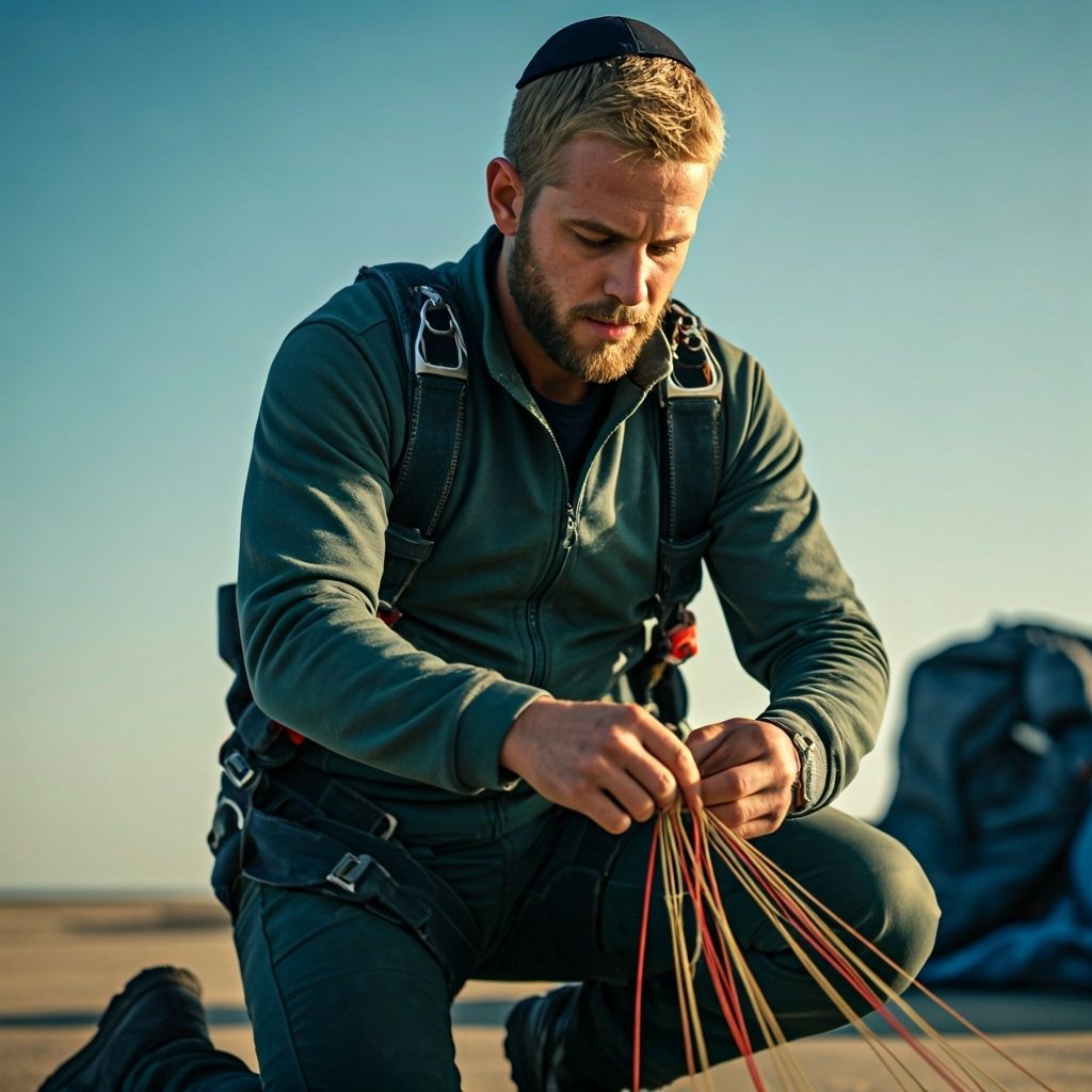 Parachutist Preparing Gear in Bright Sunlight