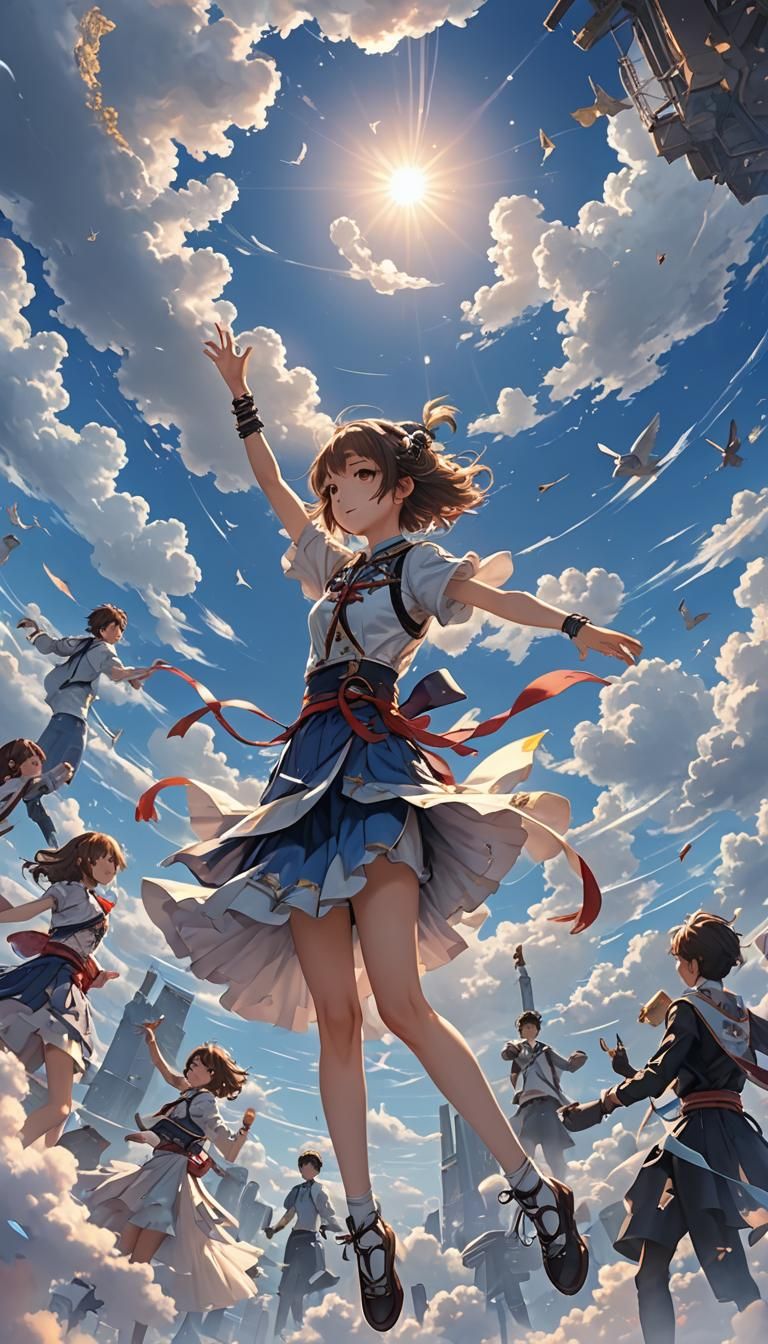 Anime Style Figure Dancing in the Sky