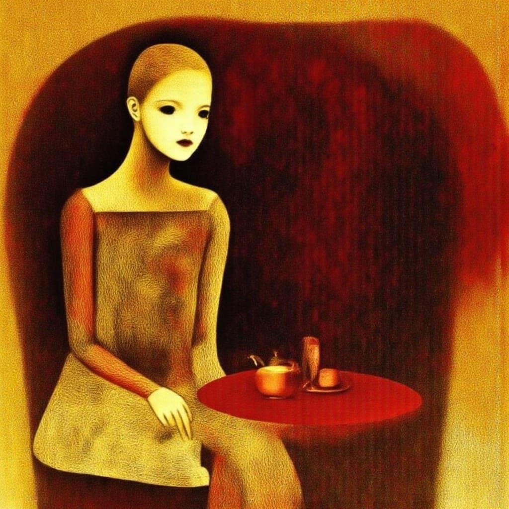 Sophisticated Spider Woman Enjoys Coffee at Cafe