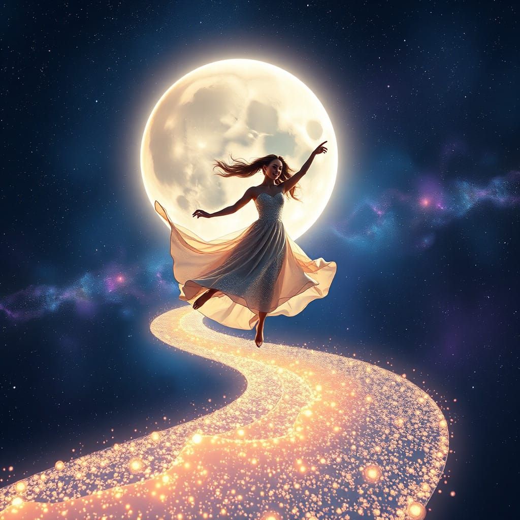 Celestial Dancers in a Shimmering Cosmic Landscape