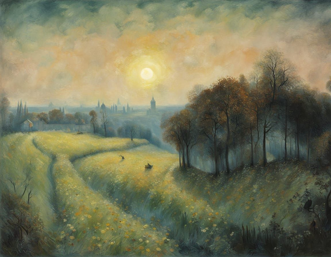 Impressionist and Surrealist Landscape in Oil and Acrylic