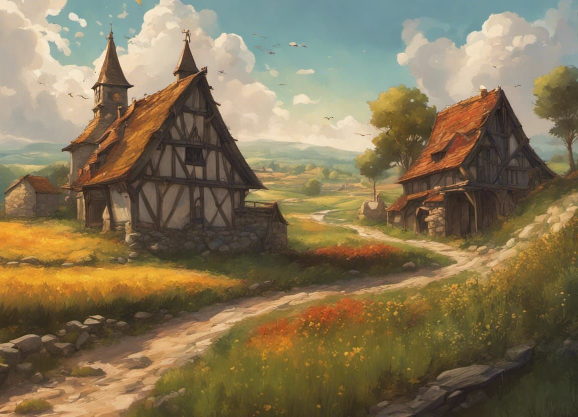 Hyperrealistic Medieval Farmland Concept Art