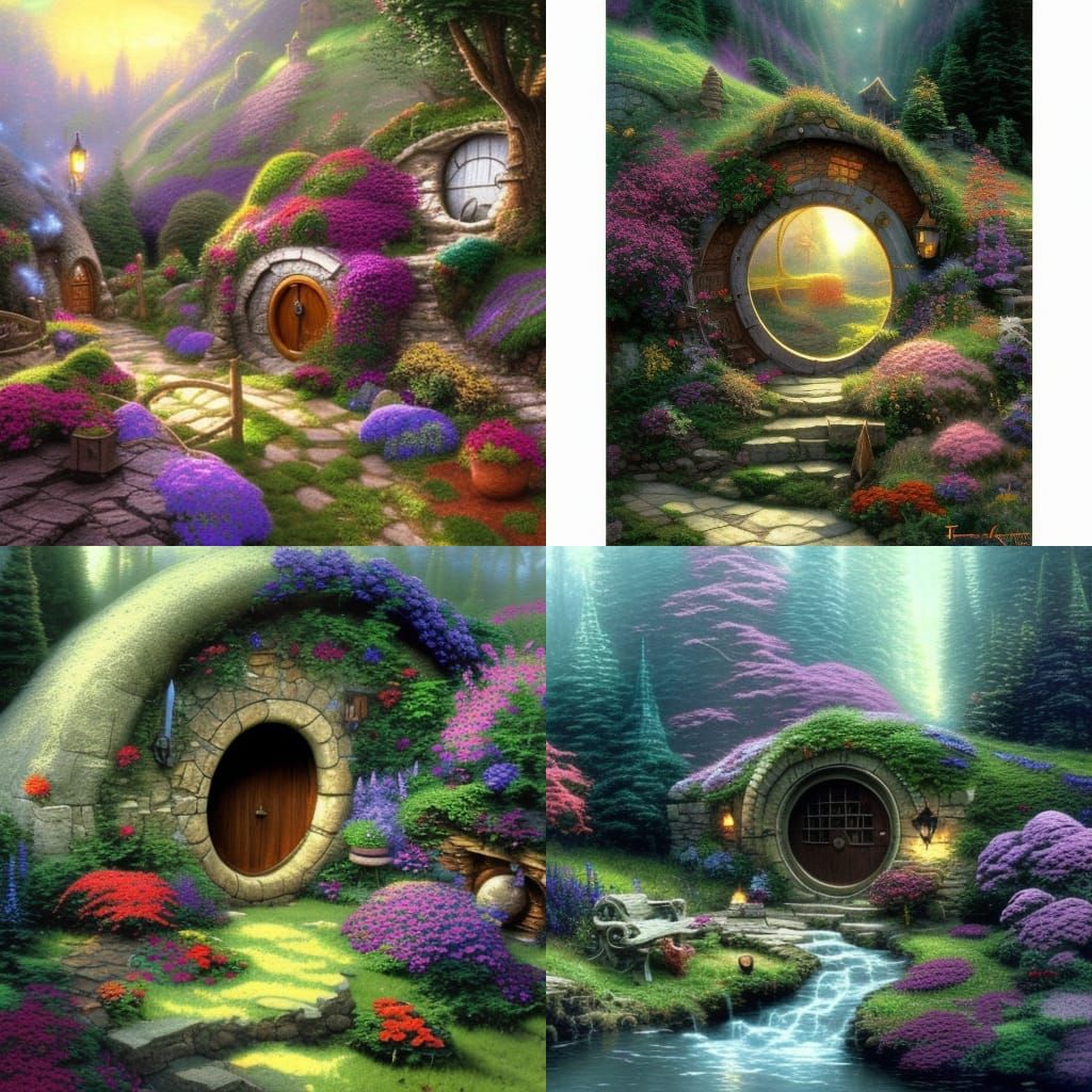 Ethereal Hobbit Hole in Hyperdetailed Fantasy Landscape